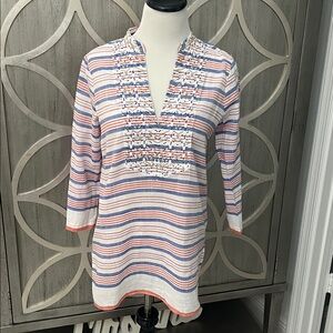 Michael Kors Red and Blue Striped Shirt with Gold and white Accents